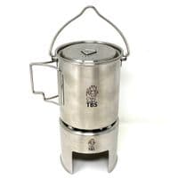 TBS 750ml Stainless Steel Billy Can Cup with Bail Handle, Lid and Stove Unit